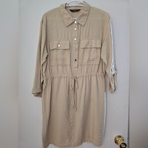 F&F Light Tan Collared Shirt Dress